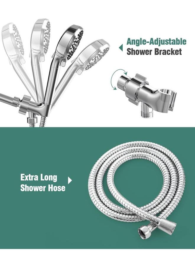 Filtered Shower Head with Handheld, High Pressure Shower Heads with Filter for Hard Water, 6 Spray Modes Detachable Showerhead with Hose and Bracket (Chrome Polished)