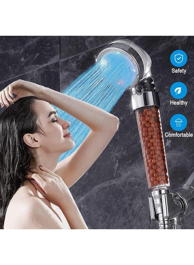 LED Handheld Shower Head Set with Filtration, Automatic 7-color Changing Shower Head Kit, High Pressure Handheld Shower Head with Hose and Bracket, Water Saving Showerheads with Filtration Beads