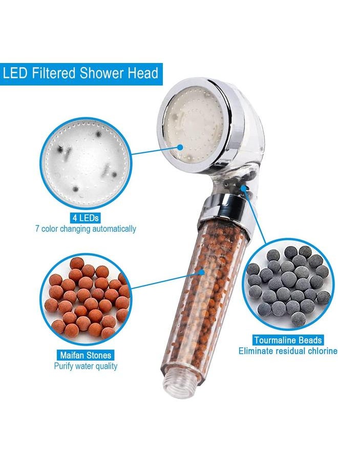 LED Handheld Shower Head Set with Filtration, Automatic 7-color Changing Shower Head Kit, High Pressure Handheld Shower Head with Hose and Bracket, Water Saving Showerheads with Filtration Beads