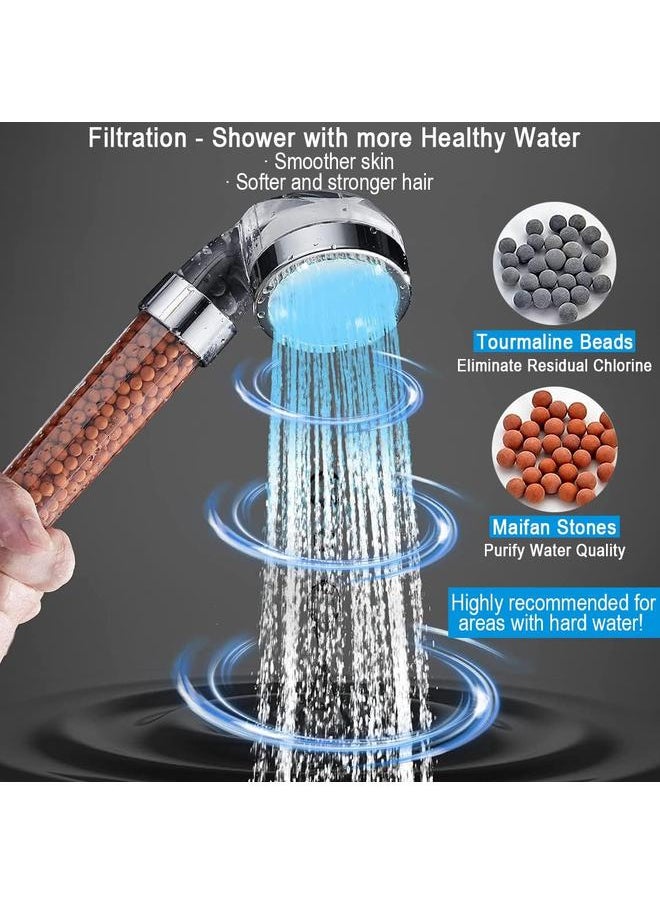 LED Handheld Shower Head Set with Filtration, Automatic 7-color Changing Shower Head Kit, High Pressure Handheld Shower Head with Hose and Bracket, Water Saving Showerheads with Filtration Beads