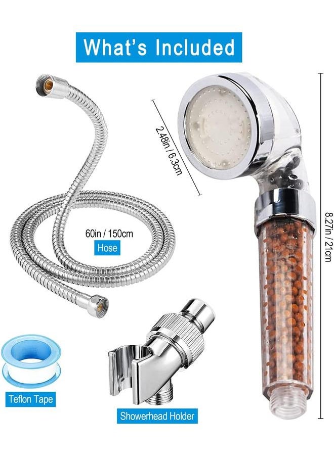 LED Handheld Shower Head Set with Filtration, Automatic 7-color Changing Shower Head Kit, High Pressure Handheld Shower Head with Hose and Bracket, Water Saving Showerheads with Filtration Beads