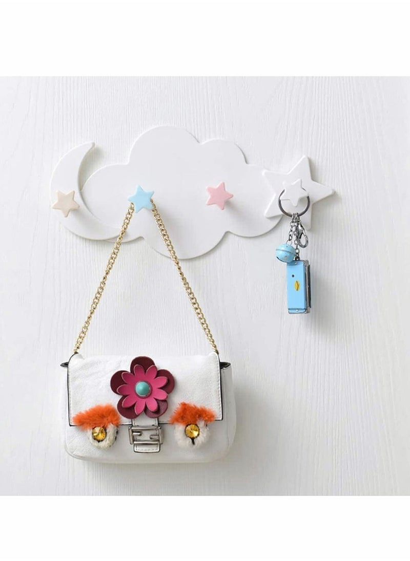 2 Pcs Moon Star Cloud Shape Wall Hooks, Nail- Free Creative Heavy Duty Clothes Hangers Keys Ring Holder Adhesive Wall Racks