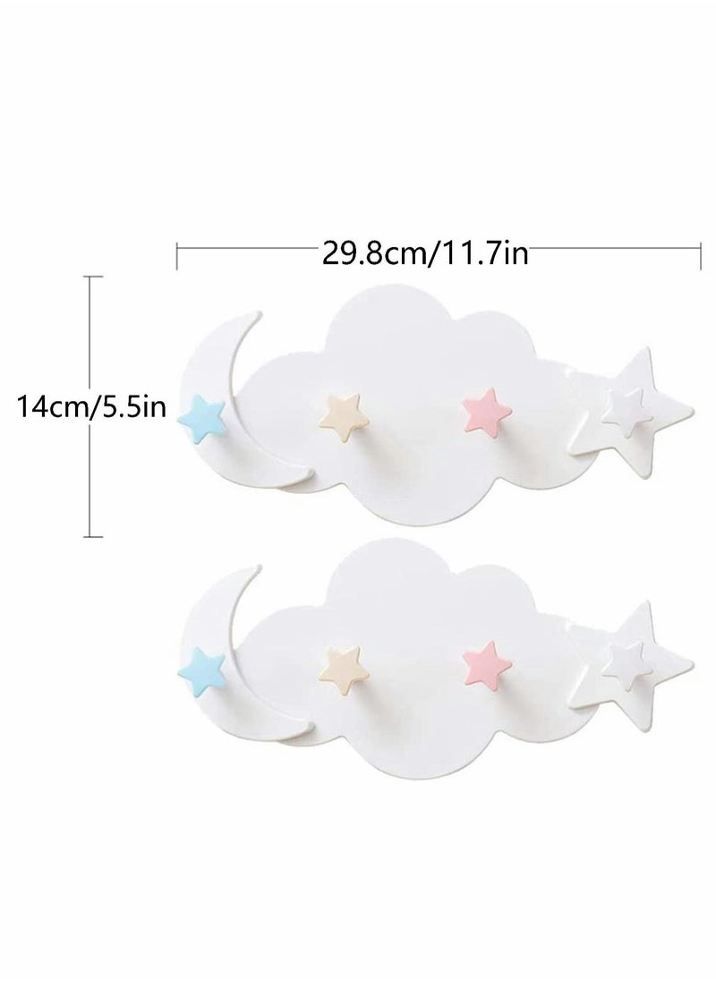 2 Pcs Moon Star Cloud Shape Wall Hooks, Nail- Free Creative Heavy Duty Clothes Hangers Keys Ring Holder Adhesive Wall Racks