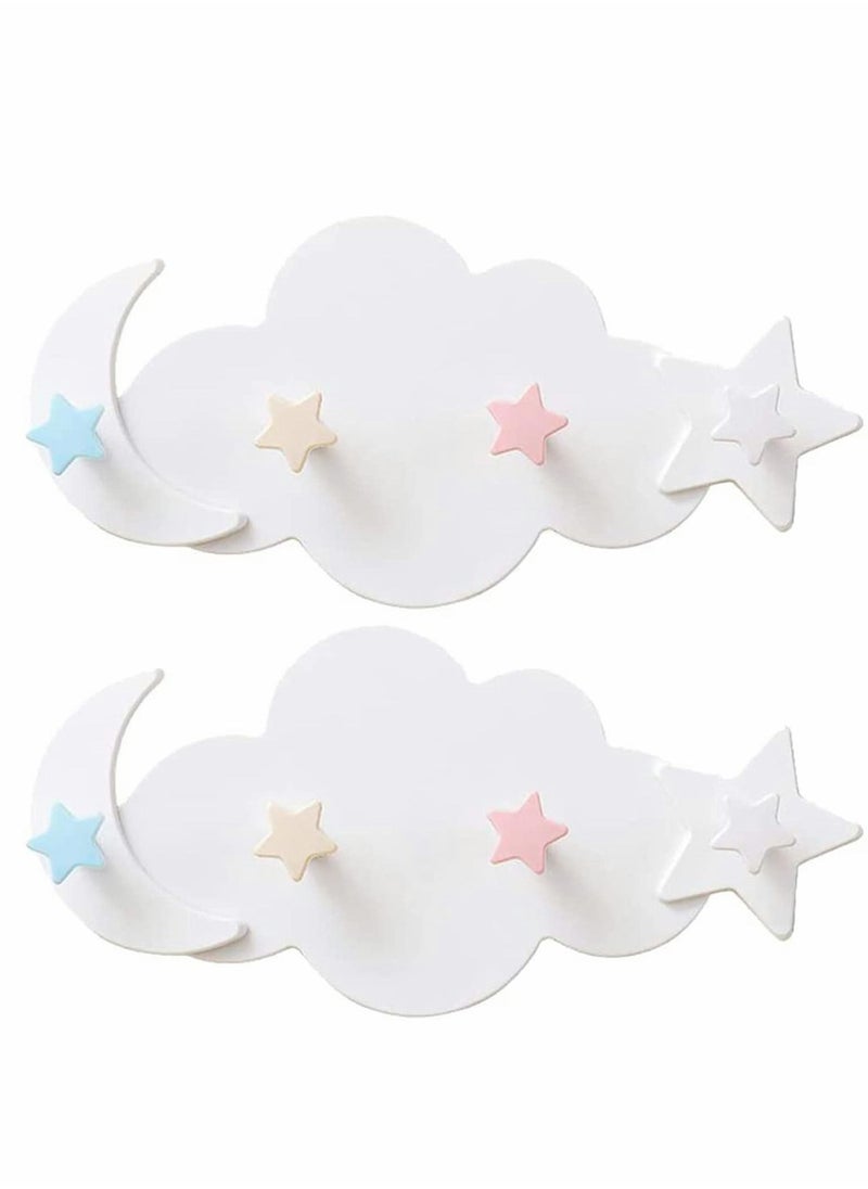 2 Pcs Moon Star Cloud Shape Wall Hooks, Nail- Free Creative Heavy Duty Clothes Hangers Keys Ring Holder Adhesive Wall Racks