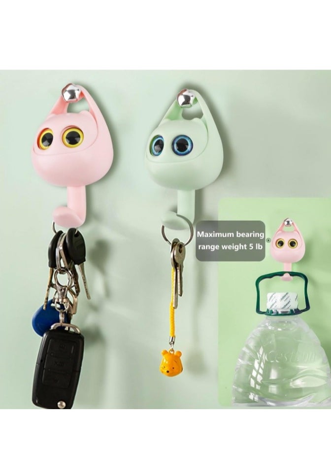 Creative wink cute CAT eyes Adhesive Hooks with a Stretch man toy,Cute Wink Cat Shape Hooks, open close cute eyes hooks, wink Wall Hangings holders 2pcs