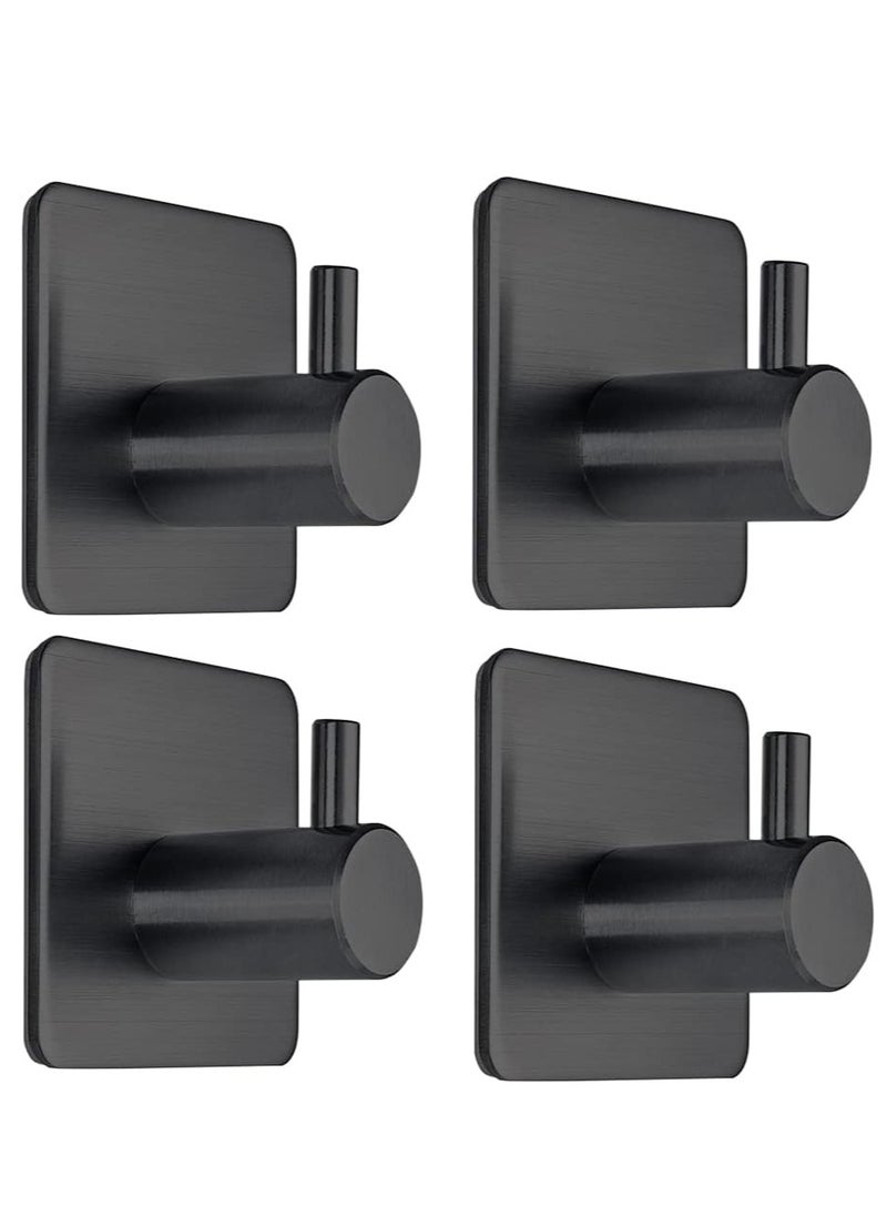 Generic Black Adhesive Towel Hooks Heavy Duty Stick on Wall Hooks Shower Hooks for Bathroom Kitchen Door-4 Packs