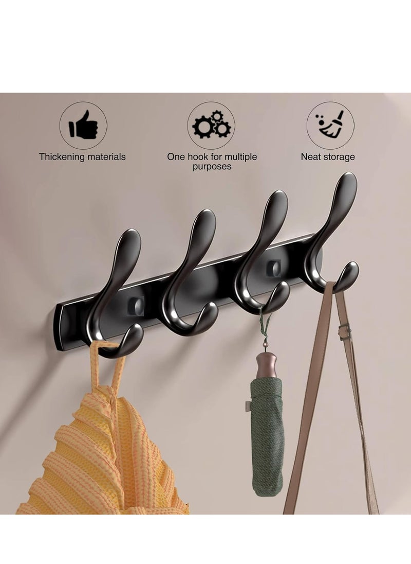 4 Door Hook Coat Bathroom Towel Hooks Wall Mounted Screw Fixed，Coat Hanger Robe Rack Holder in Bedroom or Kitchen, Black