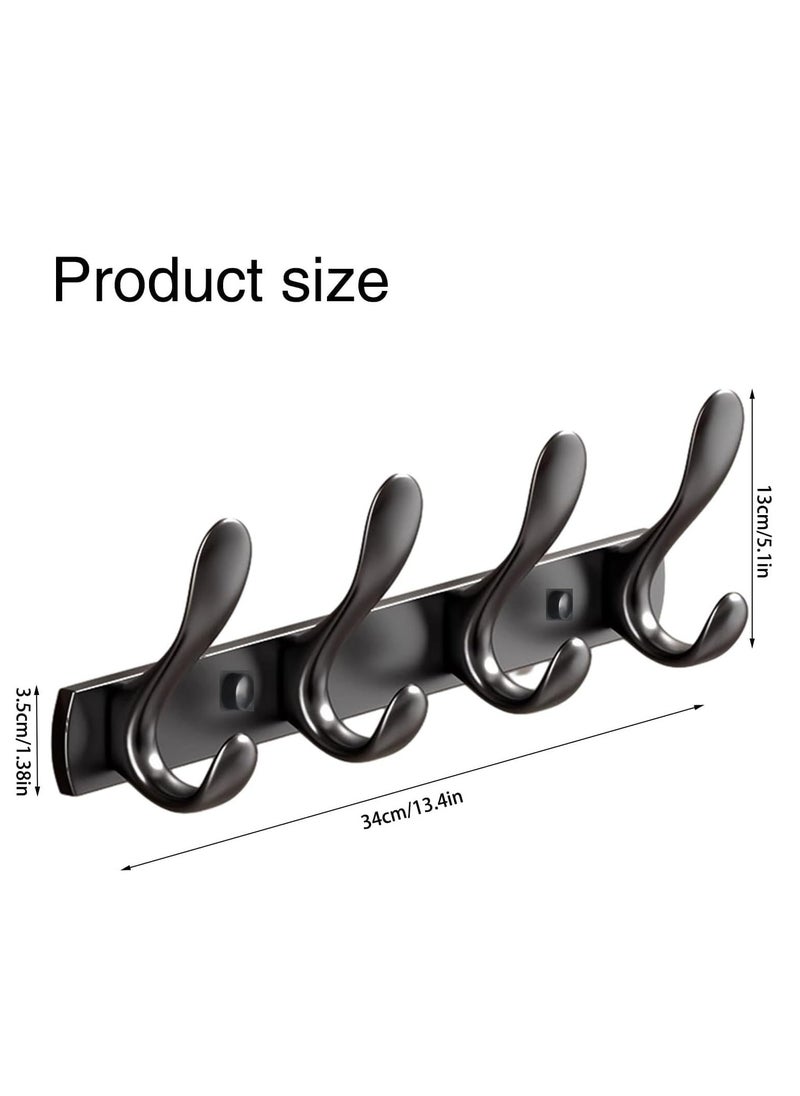 4 Door Hook Coat Bathroom Towel Hooks Wall Mounted Screw Fixed，Coat Hanger Robe Rack Holder in Bedroom or Kitchen, Black