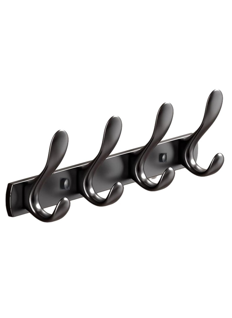 4 Door Hook Coat Bathroom Towel Hooks Wall Mounted Screw Fixed，Coat Hanger Robe Rack Holder in Bedroom or Kitchen, Black