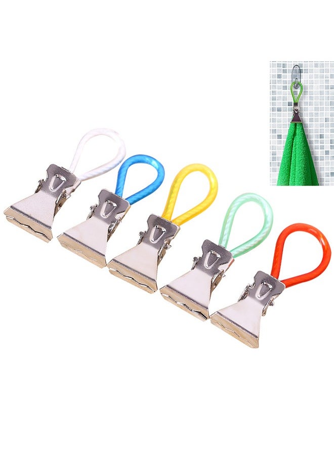 Tea Towel Hanging Clips, 5 Colors Metal Tea Towel Storage Clip, Multicolour Bath Towels Clothes Peg for Homes Beach Bathroom (Blue Green Red Yellow Silver)