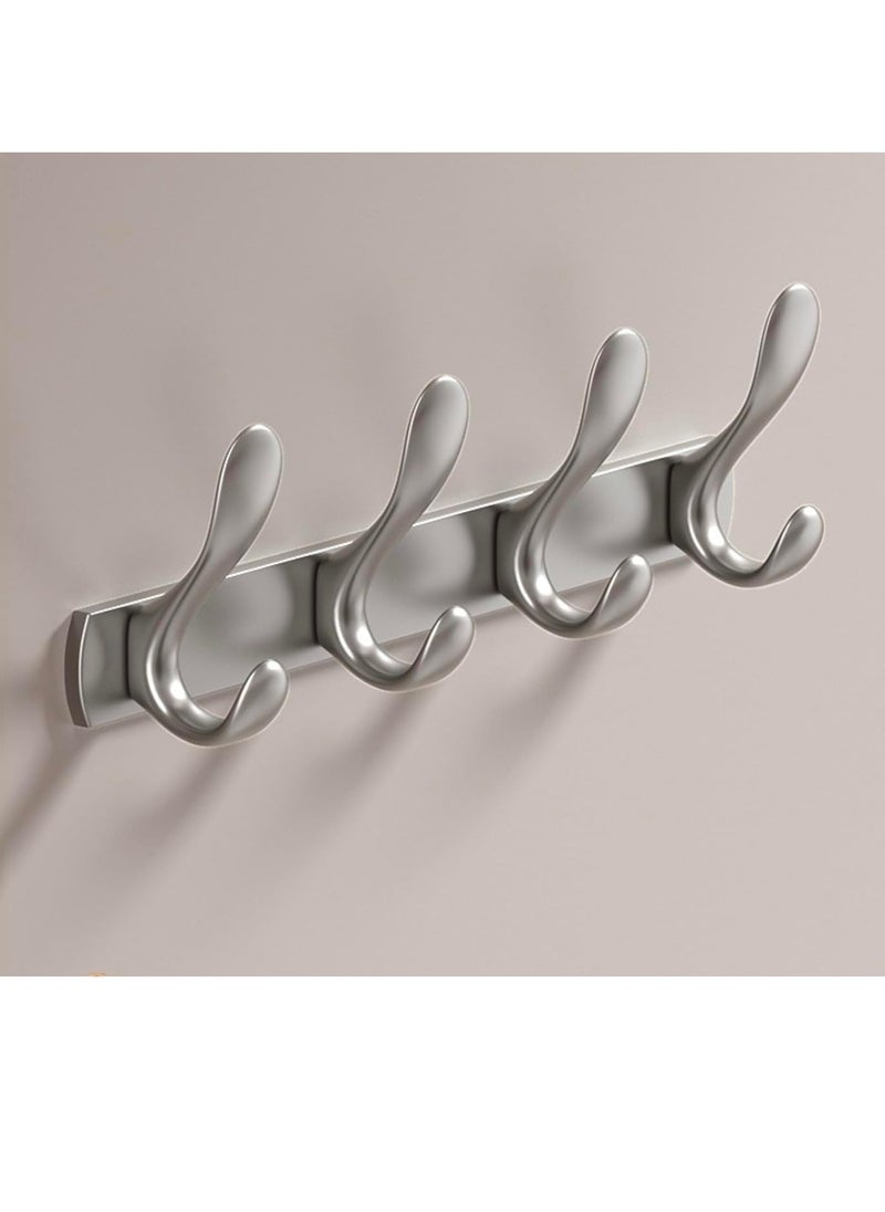 4 Door Hook Coat Bathroom Towel Hooks Wall Mounted Screw Fixed，Coat Hanger Robe Rack Holder in Bedroom or Kitchen, Gray