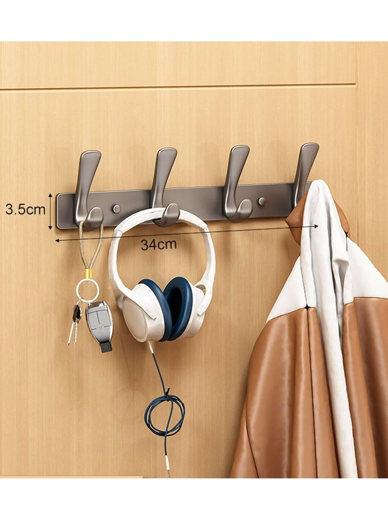 4 Door Hook Coat Bathroom Towel Hooks Wall Mounted Screw Fixed，Coat Hanger Robe Rack Holder in Bedroom or Kitchen, Gray