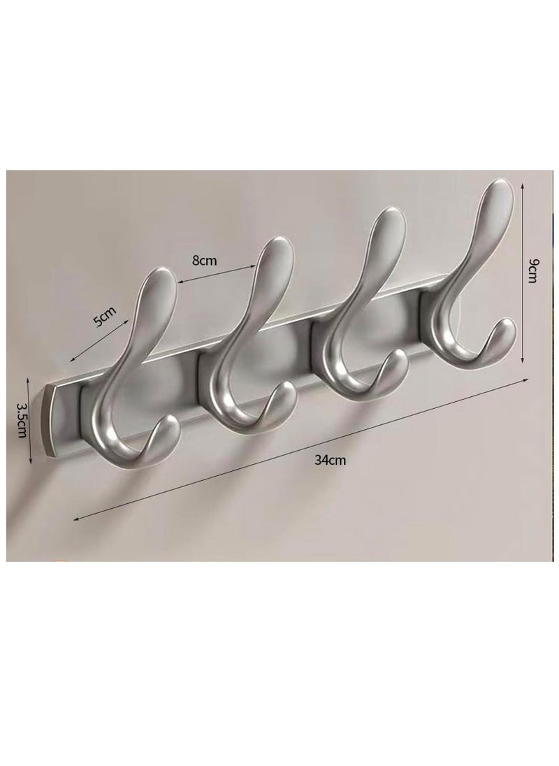 4 Door Hook Coat Bathroom Towel Hooks Wall Mounted Screw Fixed，Coat Hanger Robe Rack Holder in Bedroom or Kitchen, Gray