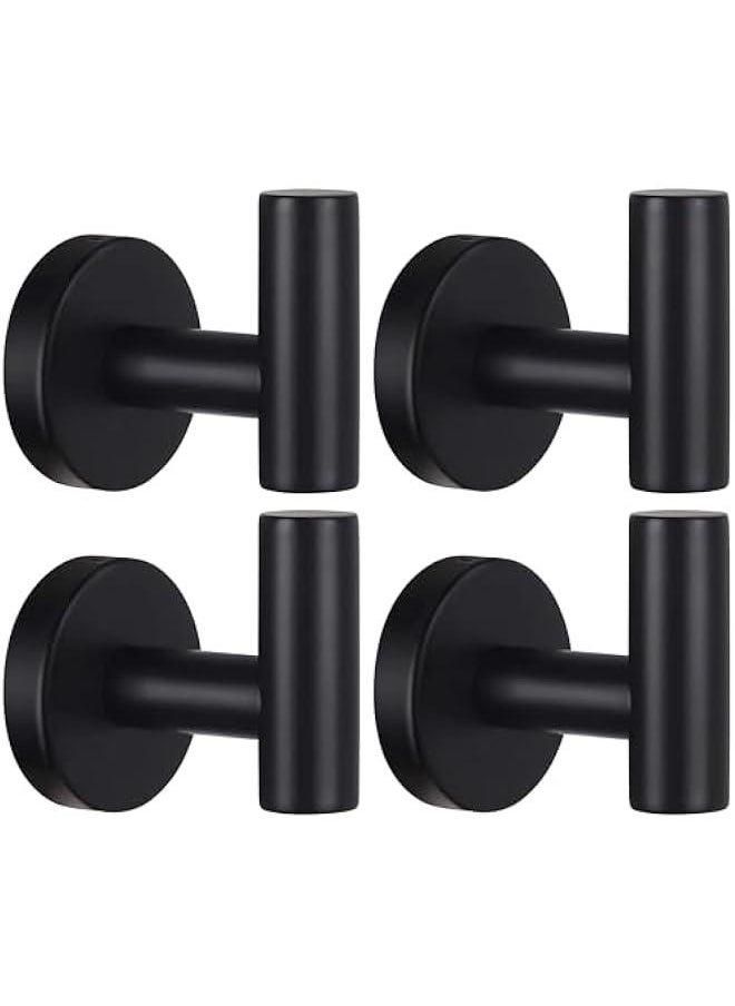 4 Pcs Wall Towel Hooks Coat Hook Bathroom Matte Black Robe Hook SUS 304 Stainless Steel Heavy Duty Door Hanger Towel Robe Clothes Cabinet Closet Sponges Hook for Bathroom Kitchen Pool (Black)