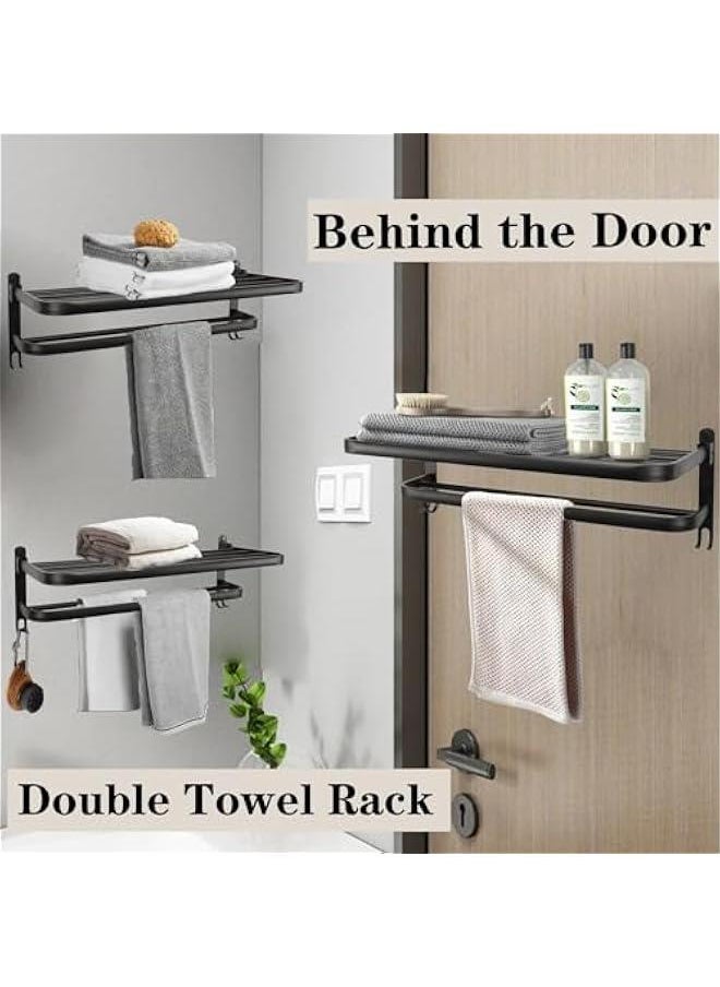 Towel Rack for Bathroom, Bath Towel Holder with Double Towel Bar and Fold-able Towel Shelf, Rustproof Towel Organizer Wall Mounted Towel Storage Hanger for Bath/Balcony/Lavatory (24inch)