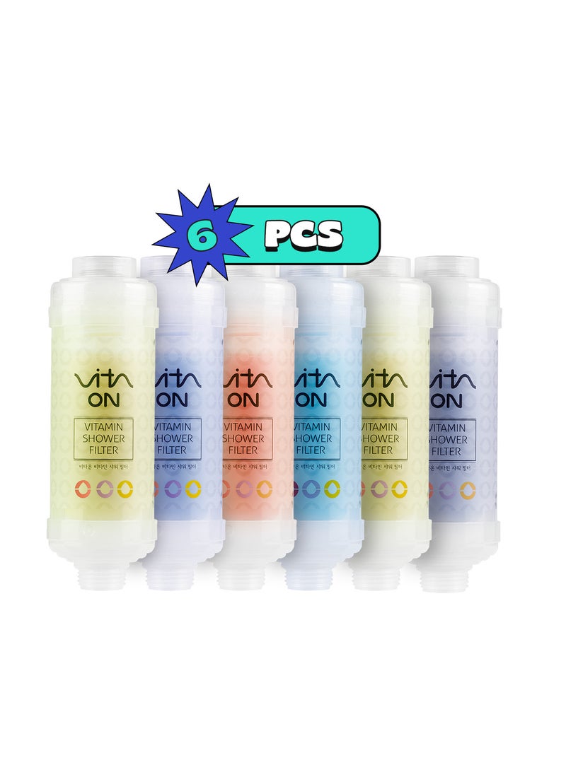 Vita On Korean Vitamin Shower Filter Bundle OF 6 PCS - Skin & Hair Enhancement - Skin Toner - Anti Hair Loss - Prevents Dry Skin - Chlorine & Impurities Removal - Rust Removal - Aromatherapy