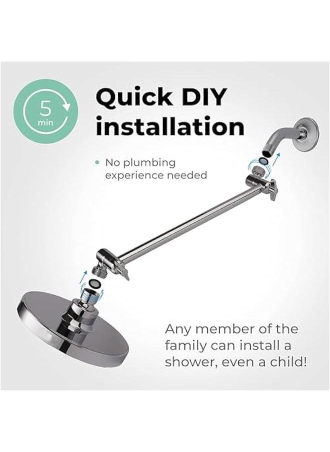 Shower Head Extension Arm,Adjustable Shower Arm Extension,Solid Stainless Steel Shower Extender for ShowerHead,Showerhead Extender With Universal Connection