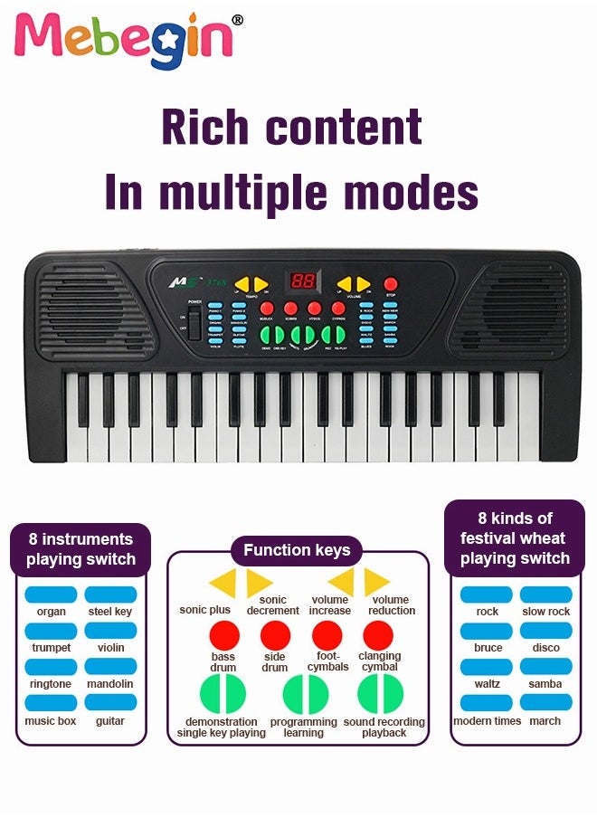 37 Key Piano Keyboard with Microphone for Kids Musical Toys for 3 4 5 6 Year Old kids  USB charging Piano Portable Music Keyboard Electronic Educational Learning Toy for Boys Girls Birthday Gifts