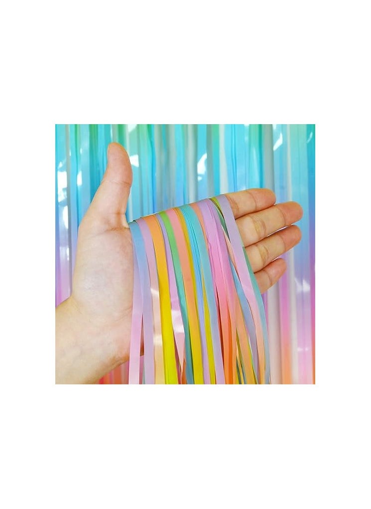 Birthday Popper Pastel Rainbow Foil Fringe Curtain, 3.5ft x 6.5ft | Set of 2 | Enhance Ambience for Parties, Events, Baby Showers, and Wedding Décor