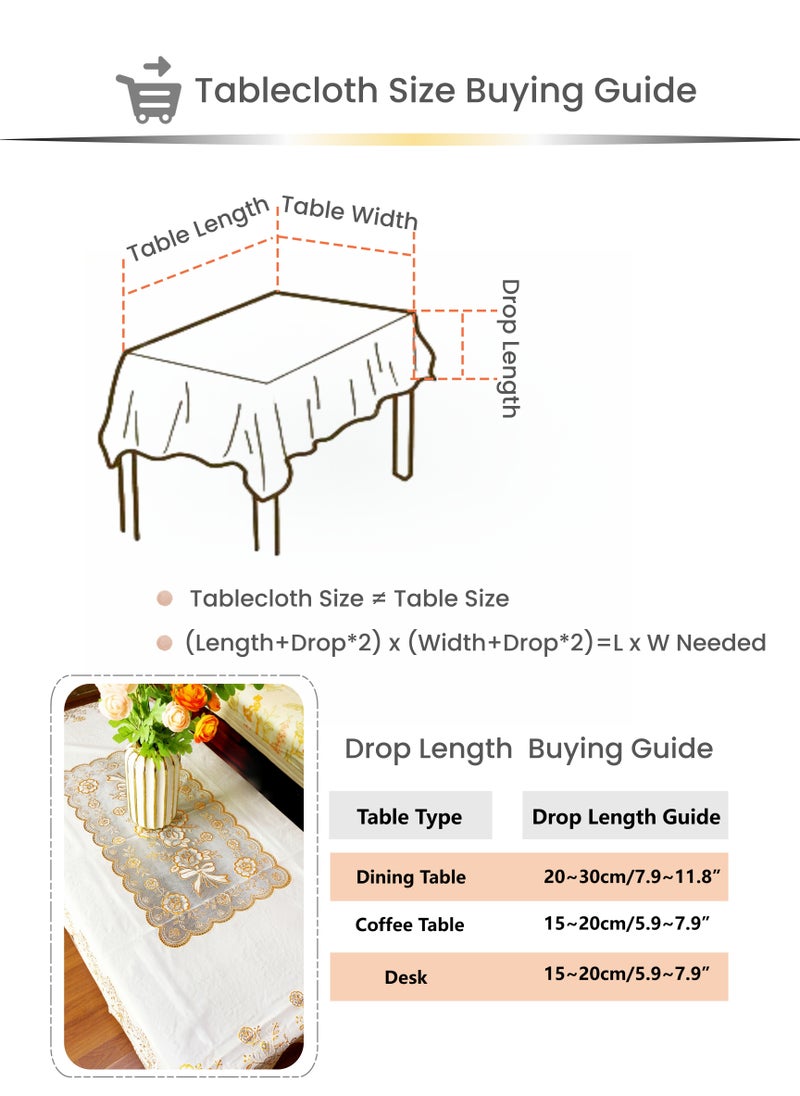 Bronzing Printed Waterproof Wash Free Rectangular Tablecloth, Golden White Background Table Cloth Cover, Oil-proof ,Dustproof ,Wrinkle-resistant, Anti-scald , High-temperature resistant , No Fading,