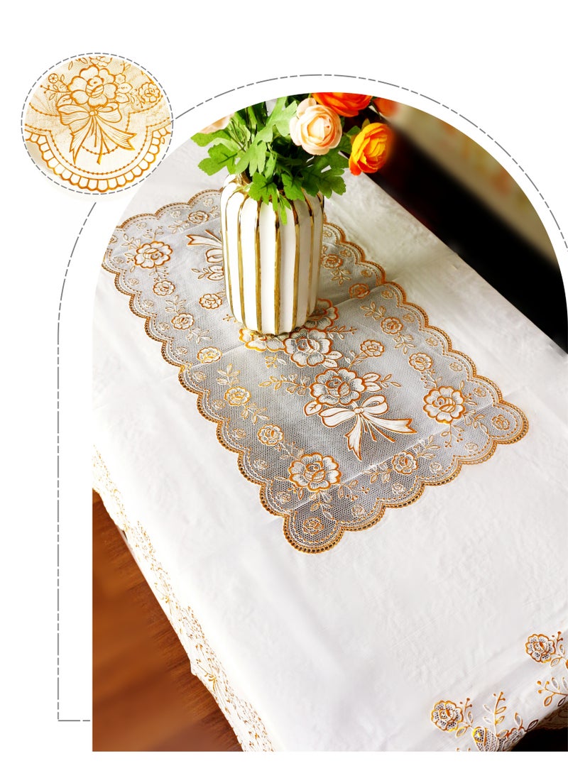 Bronzing Printed Waterproof Wash Free Rectangular Tablecloth, Golden White Background Table Cloth Cover, Oil-proof ,Dustproof ,Wrinkle-resistant, Anti-scald , High-temperature resistant , No Fading,