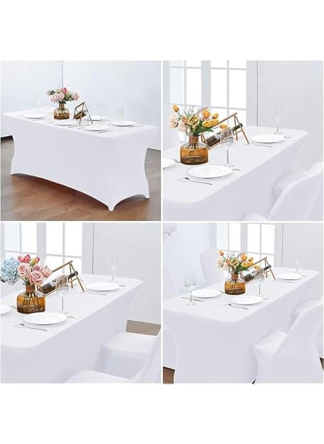 6FT Stretch Spandex Table Cover for Rectangular Fitted Folding Tables, Wrinkle Resistant, Elastic Stretchable Patio Tablecloth Protector for Party, Banquet, Wedding and Events,White (139-02)