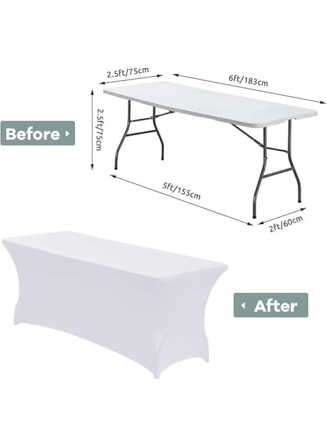 6FT Stretch Spandex Table Cover for Rectangular Fitted Folding Tables, Wrinkle Resistant, Elastic Stretchable Patio Tablecloth Protector for Party, Banquet, Wedding and Events,White (139-02)