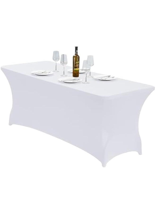 6FT Stretch Spandex Table Cover for Rectangular Fitted Folding Tables, Wrinkle Resistant, Elastic Stretchable Patio Tablecloth Protector for Party, Banquet, Wedding and Events,White (139-02)