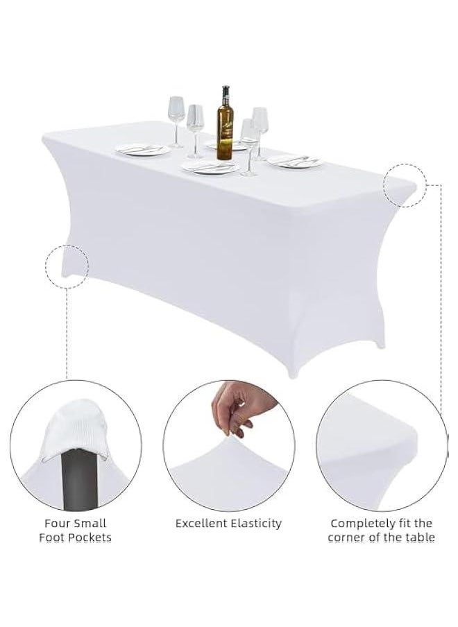 6FT Stretch Spandex Table Cover for Rectangular Fitted Folding Tables, Wrinkle Resistant, Elastic Stretchable Patio Tablecloth Protector for Party, Banquet, Wedding and Events,White (139-02)