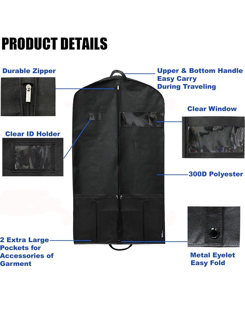 Travel Garment Bag with Zipper Pocket,  Hanging Clothes Storage Suit Bag with Handles, Black