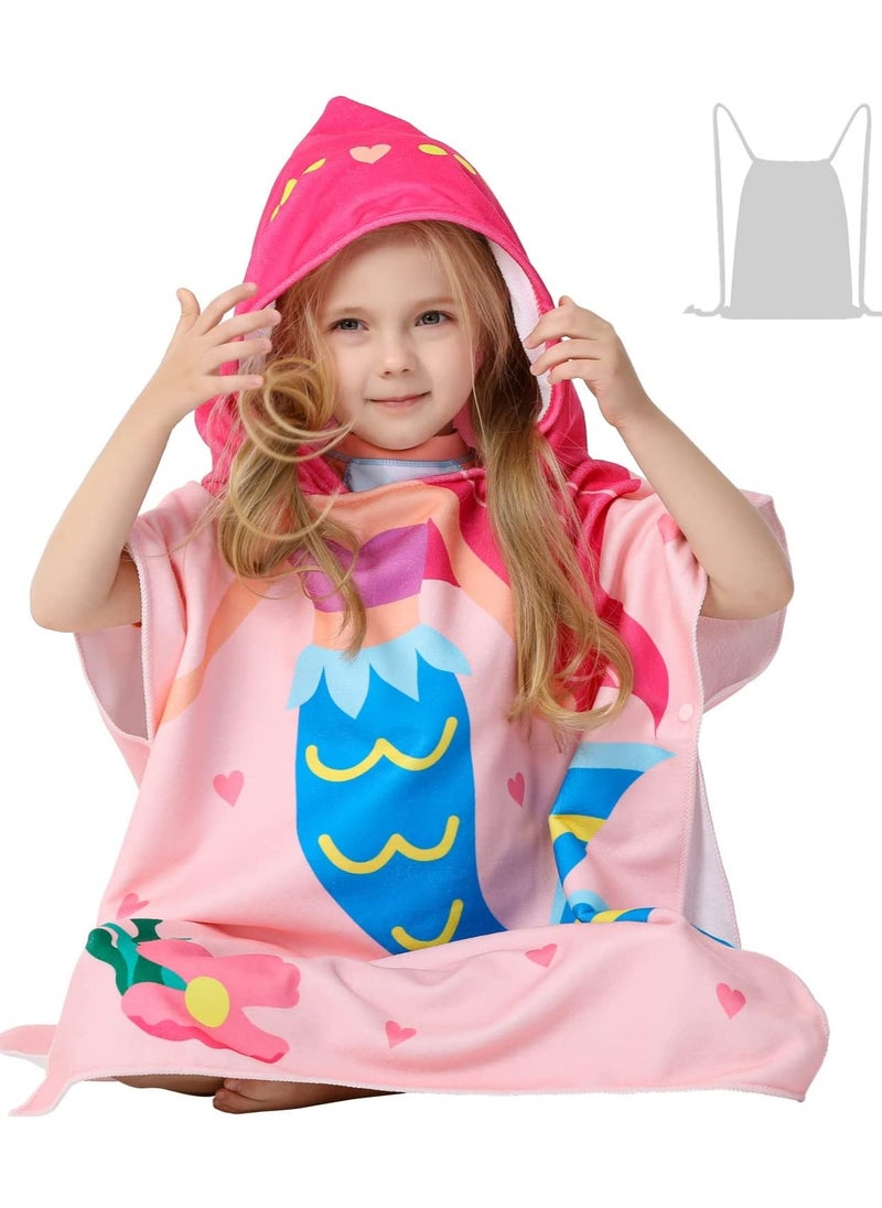 Kids Bath Towel for 1-6 Years Toddler Hooded Towel Microfiber Super Soft Robe Poncho Bathrobe Girls Swimming Beach Holiday Water Playing Pool Swim Coverups 1 Pieces