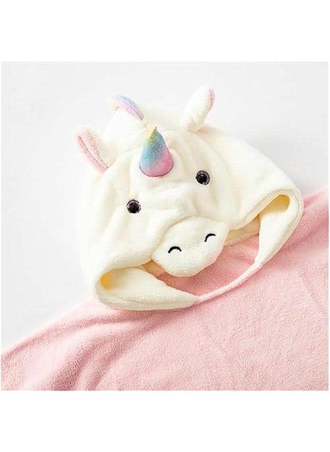 Unicorn Hooded Beach Towel Poncho for Kids 0 to 6 Years Boys Girls Bath Robe Swimsuit Cover UP for Beach Pool Bath Towel Wrap Newborn Shower Gifts (Pink)