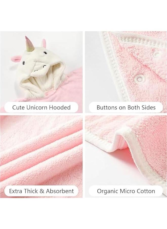 Unicorn Hooded Beach Towel Poncho for Kids 0 to 6 Years Boys Girls Bath Robe Swimsuit Cover UP for Beach Pool Bath Towel Wrap Newborn Shower Gifts (Pink)