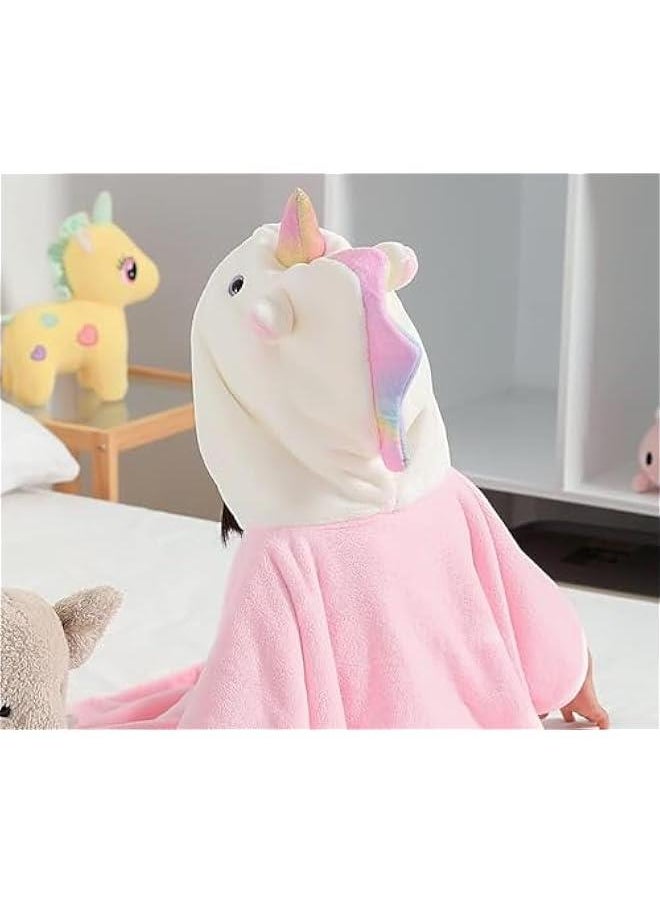 Unicorn Hooded Beach Towel Poncho for Kids 0 to 6 Years Boys Girls Bath Robe Swimsuit Cover UP for Beach Pool Bath Towel Wrap Newborn Shower Gifts (Pink)