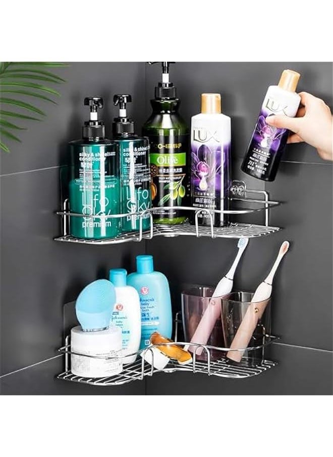 Adhesive Corner Shower Caddy Hanging, SUS304 Stainless Steel, No Rust Bathroom Shelves Wall Mounted Shower Shelf for Shower Organizer/Bathroom Organizer and Storage, 2 Pack