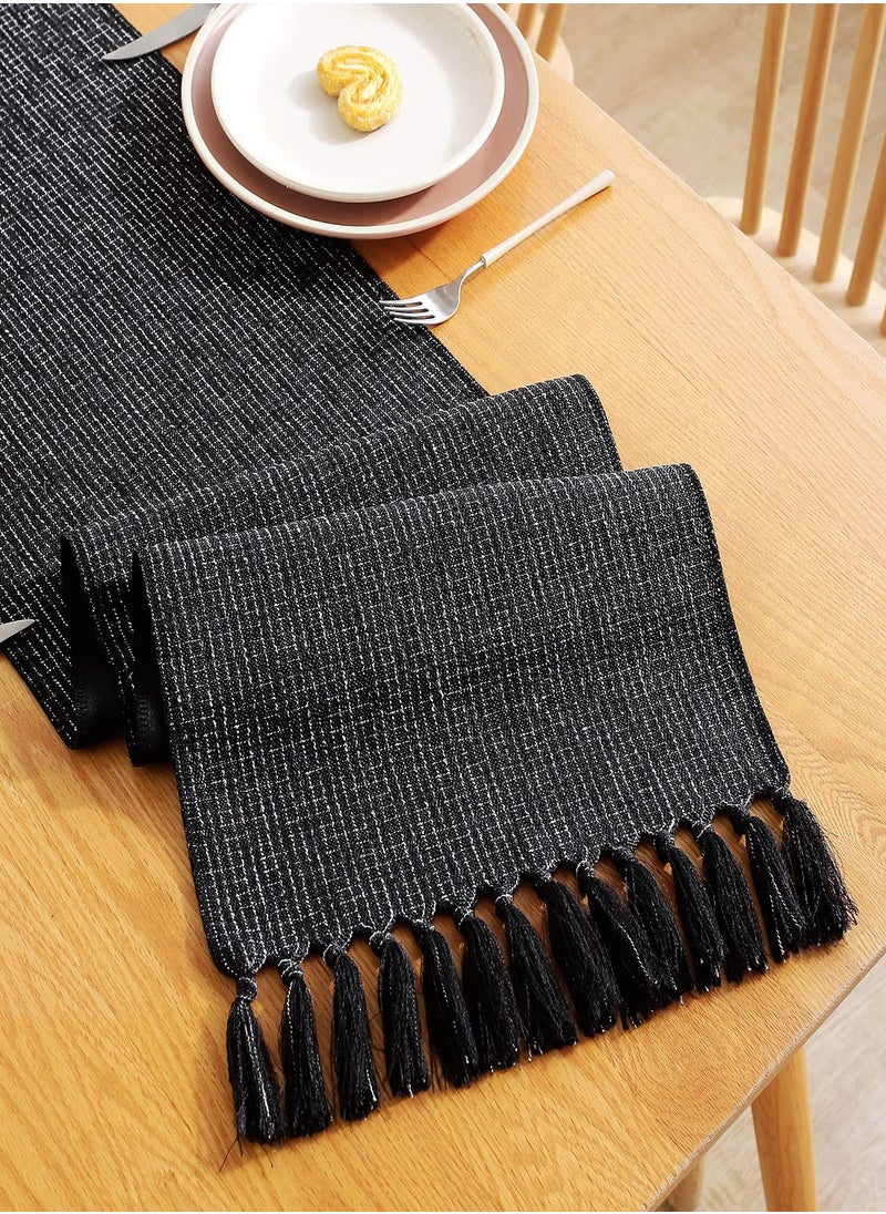 Rustic Black Burlap Table Runner, 33x183cm Washable Boho Style for Dining Room, Bedroom Decor, and Holiday Party Centerpiece