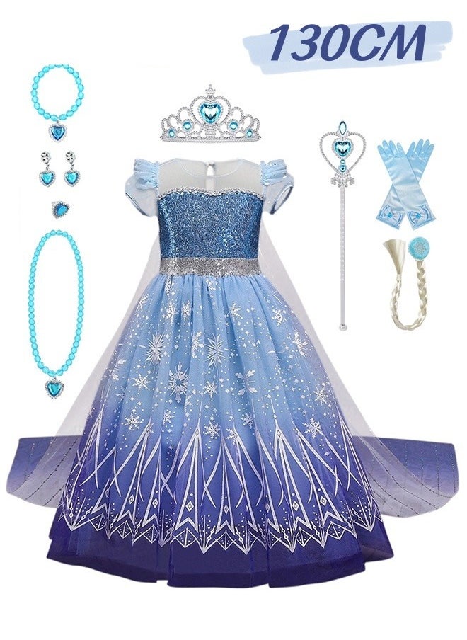 Princess Dress Set with 8 PCS Accessaries, Princess Costume with Removable Cape, Elegant Princess Dress Up Costume for Girls, Great for Fancy Dress Parties, Birthdays, Prom Outfits and Cosplay Activ