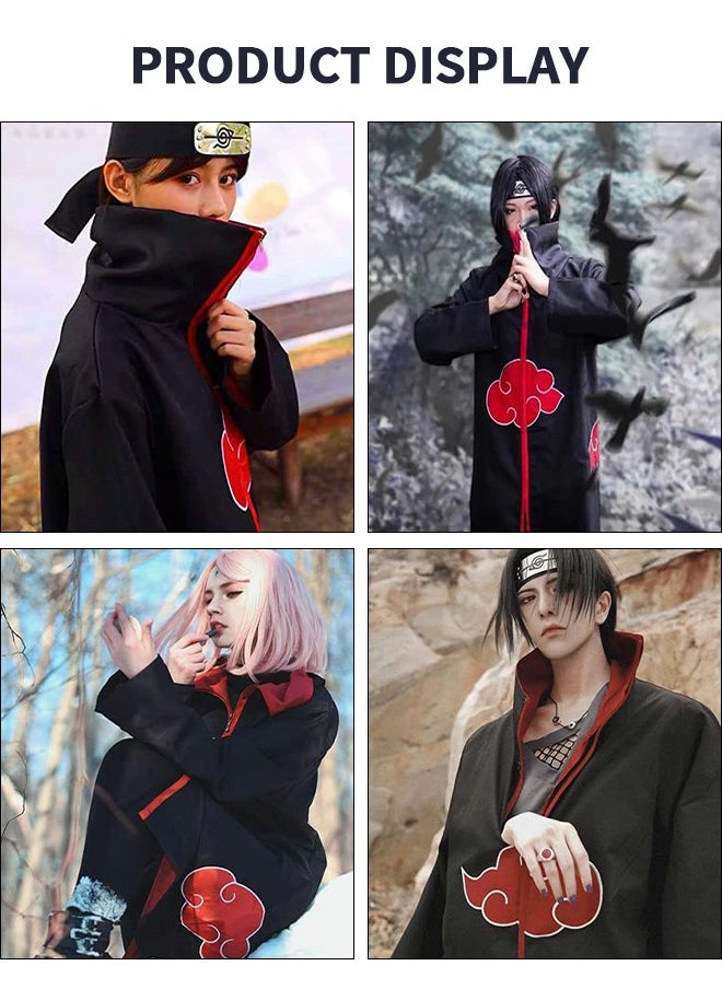 8-Piece Set Unisex Anime Long Robe Cosplay,Anime Naruto Long Robe Akatsuki Cloak Ninja Cosplay Costume Uniform Headband Full Accessories,Party Dressing