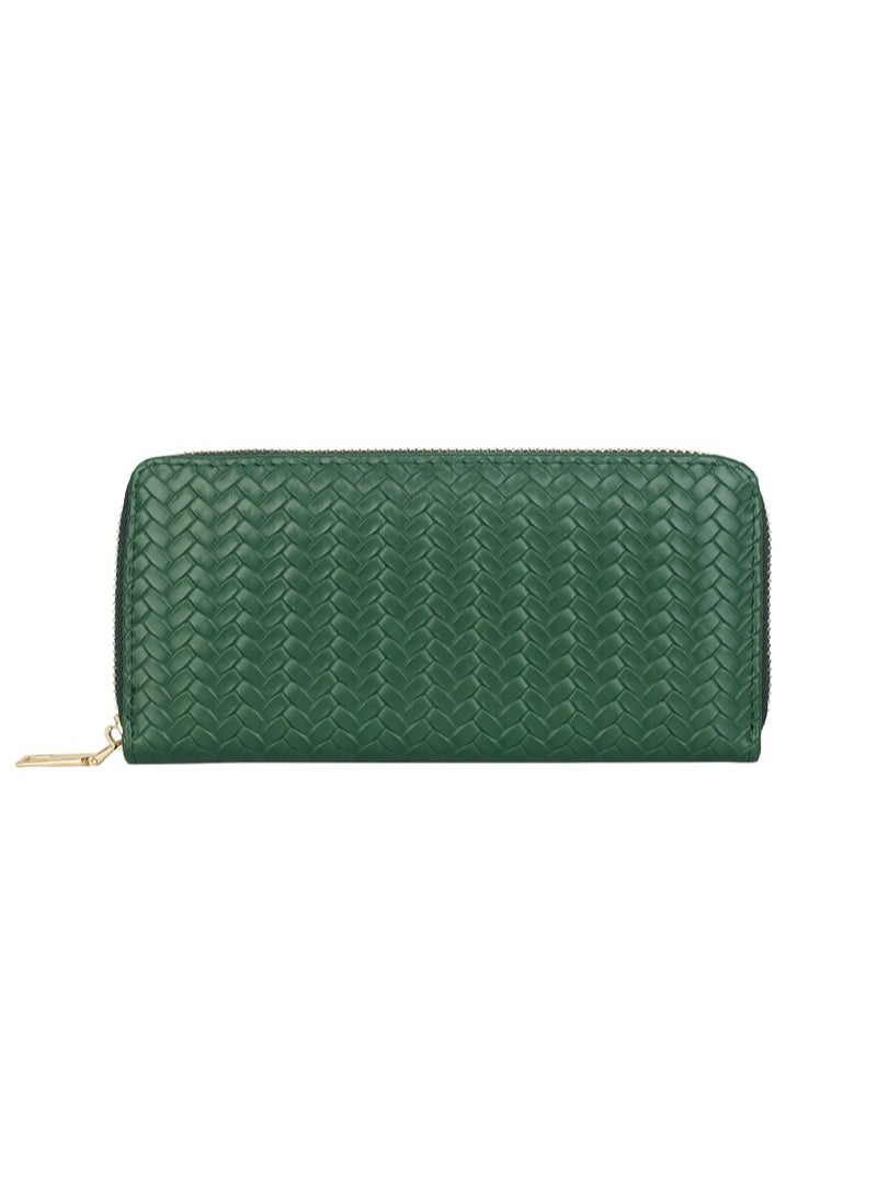 Fashionable PU leather woven wallet  zero wallet new trendy women's wallet  medium to long zipper handbag Green