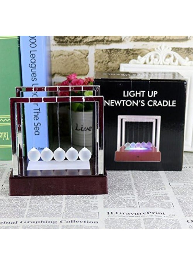 LED Light Up Newton's Cradle Balance Balls Toy, 5 Balls Balance Swinging Ball with Base,Multi Color Home Office Science Toy Home Decoration Art Work Birthday Gift