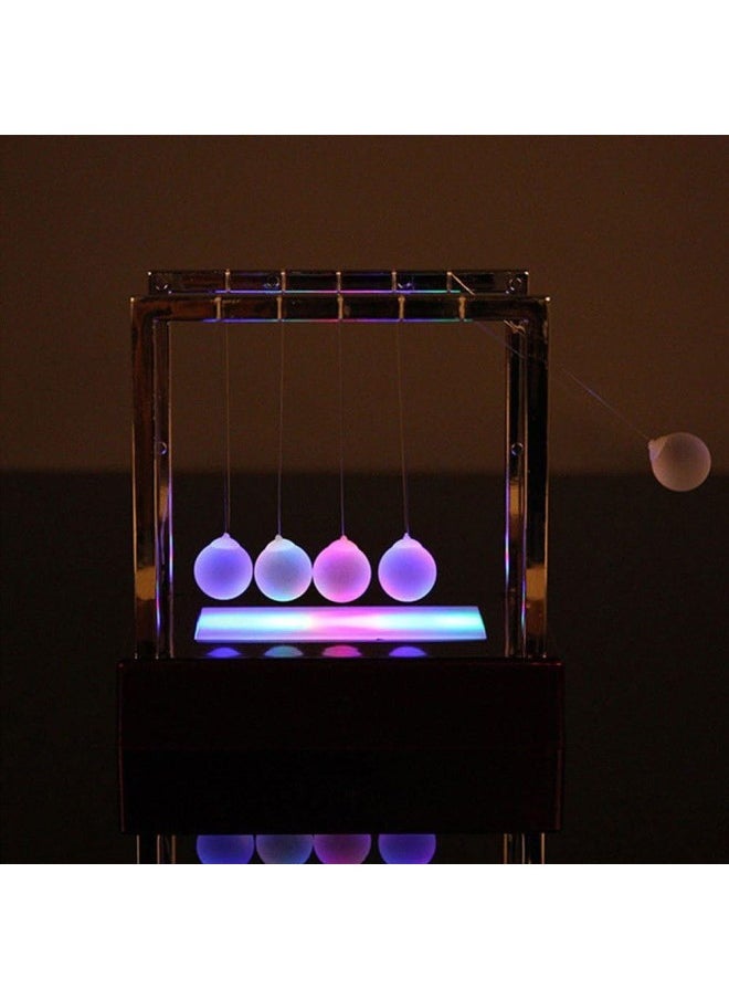 LED Light Up Newton's Cradle Balance Balls Toy, 5 Balls Balance Swinging Ball with Base,Multi Color Home Office Science Toy Home Decoration Art Work Birthday Gift