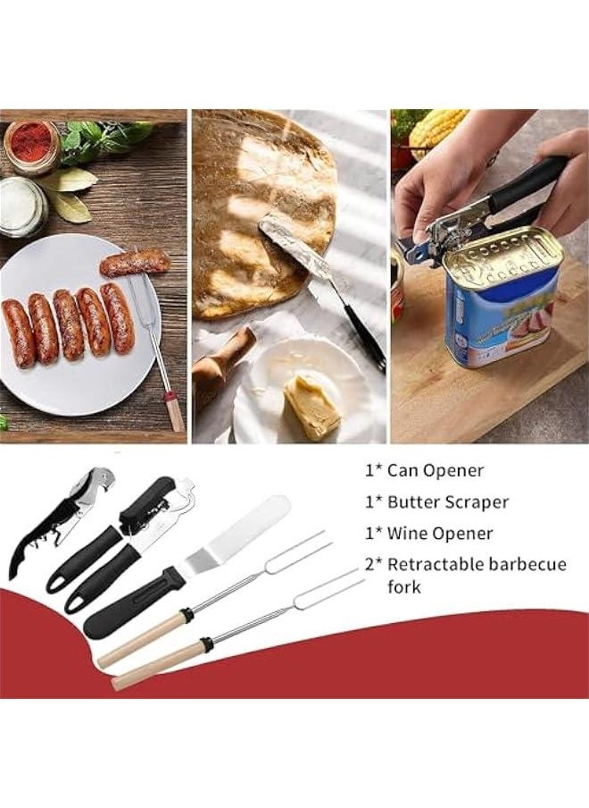 Durku Portable Camping Kitchen Utensil Set-27 Piece Cookware Kit, Stainless Steel Outdoor Cooking and Grilling Utensil Organizer Travel Set Perfect for Travel, Picnics, RVs, Camping, BBQs, Parties