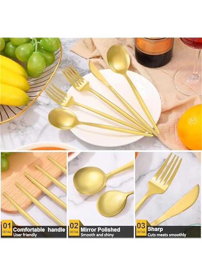 30 PCS Stainless Steel Flatware Cutlery Set,Service for 6, Knife Fork And Spoon For Home & Restaurant (Gold)