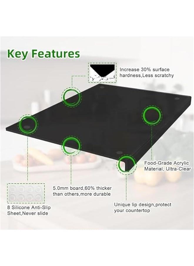 Durku Acrylic Cutting Board with Counter Lip,Clear Cutting Board for Kitchen Countertop,Non-Slip,18x14 Inch,5mm Thicker,Perfect for Bread,Meat,Veggies More,Great Kitchen Essential Gadgets (Black)