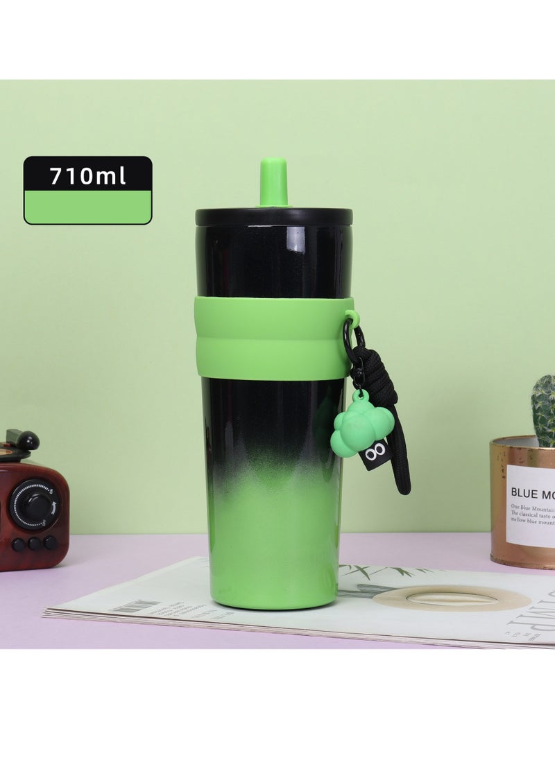 710ml Insulated Travel Coffee Mug Spill Proof Leak Proof Portable Camping Stainless Steel Coffee Mug Reusable Coffee Mug with Lid Hot & Cold Drink Thermos Mug (Gradient green)