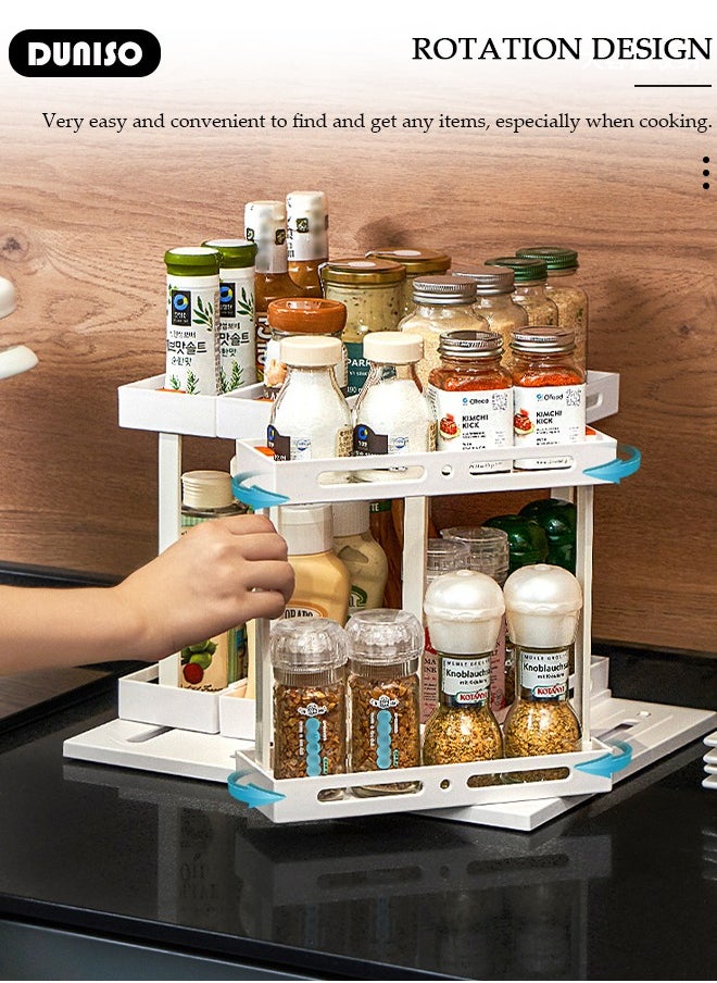 2-Tier Spice Rack, Pull and Rotated Storage Cabinet with Non-Slip Base,Tiered Vertical Storage Rack Self, Multifunctional Storage Tray for Cabinet, Pantry, Kitchen, Office Countertop, Refrigerator, Cupboard, Bathroom