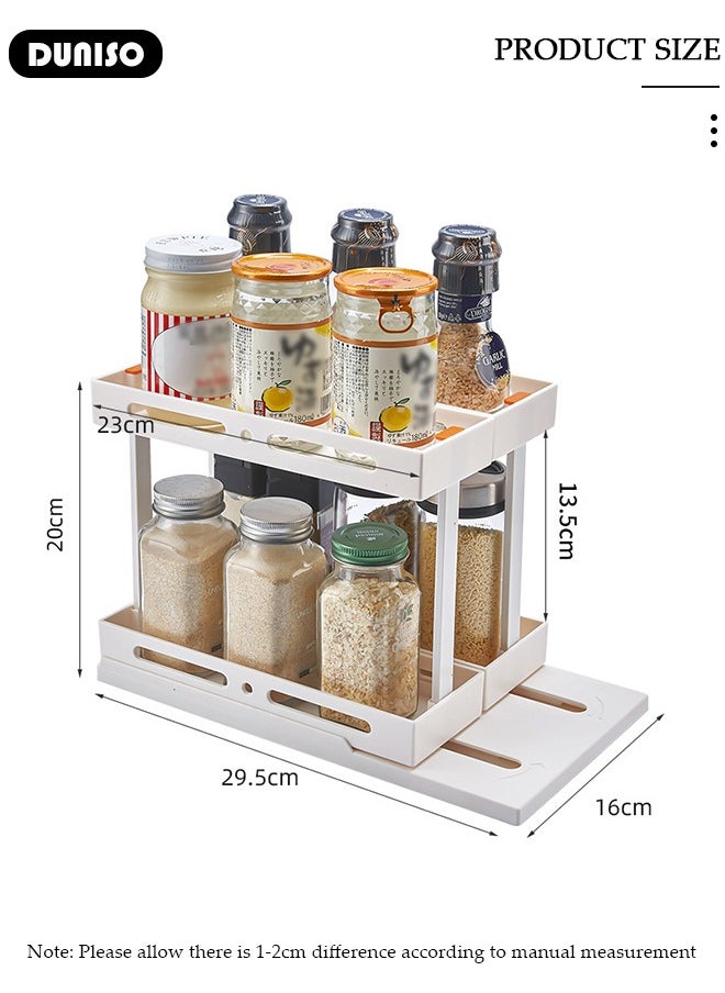 2-Tier Spice Rack, Pull and Rotated Storage Cabinet with Non-Slip Base,Tiered Vertical Storage Rack Self, Multifunctional Storage Tray for Cabinet, Pantry, Kitchen, Office Countertop, Refrigerator, Cupboard, Bathroom