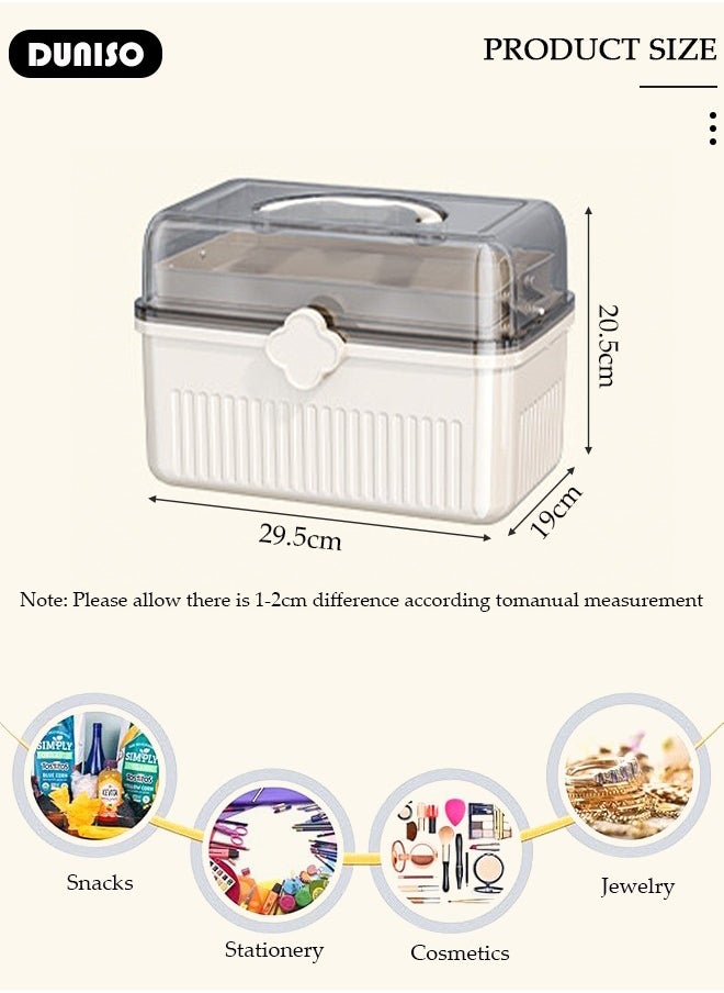 Family Medicine Storage Box Container, 3 Layers Folding First Aid Box Organizer with Locking Lid Handle, Multipurpose Durable Craft Tool Case Plastic Professional Emergency Bin for Home Travel Car Camping Office