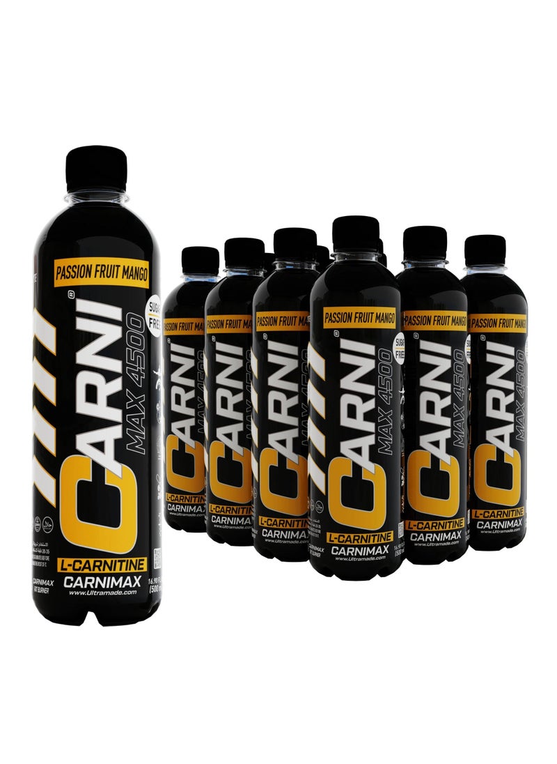 C5 CARNIMAX - L-CARNITINE Maximum Fat Burn L-Carnitine with Electrolytes, CLA, Chromium, B Complex Vitamins & Alpha GPC - Zero Sugar, 500ml(Full Box 12 bottles, Passion Fruit Mango)