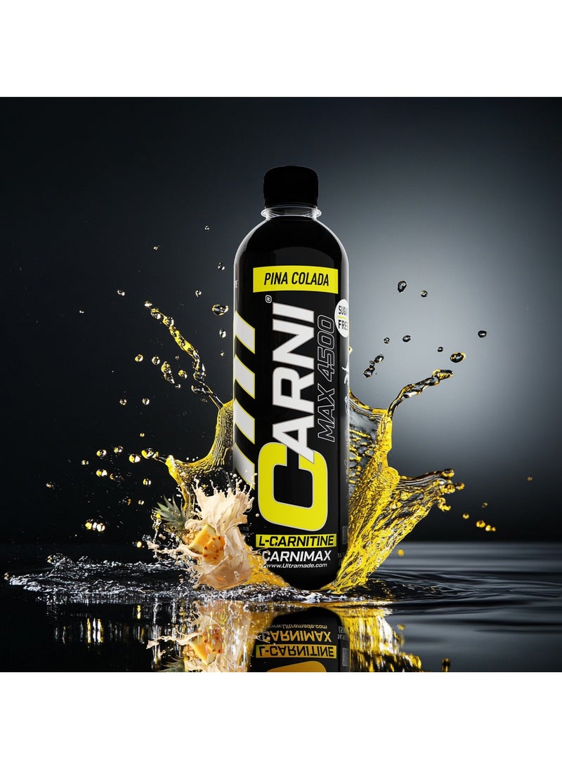 C5 CARNIMAX Pina Colada - L-CARNITINE Maximum Fat Burn L-Carnitine with Electrolytes, CLA, Chromium, B Complex Vitamins & Alpha GPC - Zero Sugar, 500ml Pack of 12